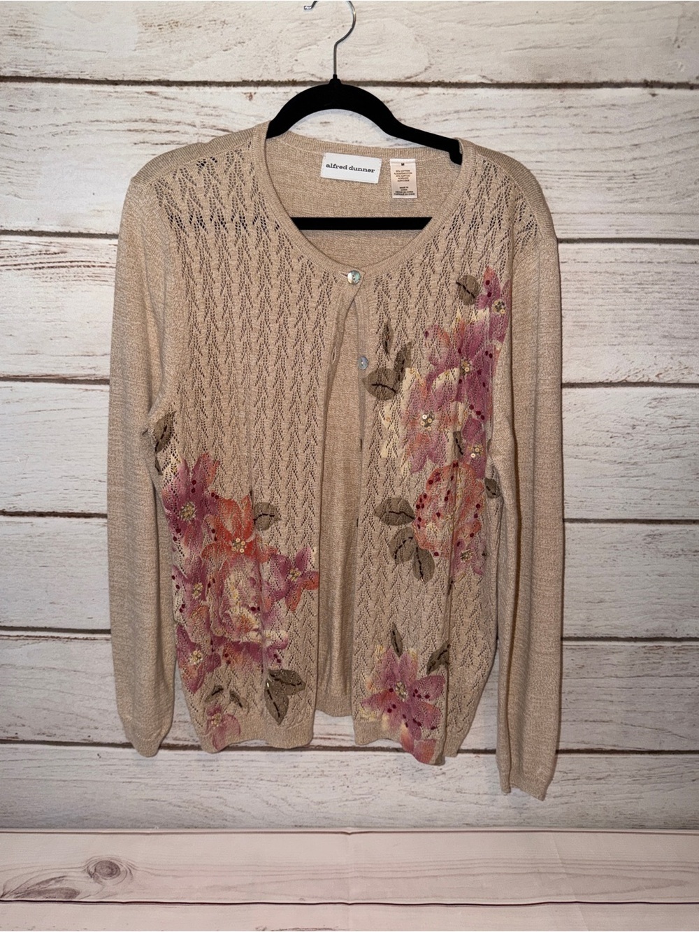 Alfred Dunner Floral Embellished Lightweight Cardigan Sweater
